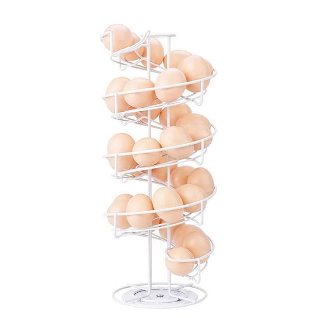 Toplife Spiral Design Metal Egg Skelter Dispenser Rack, Storage Display Rack, White