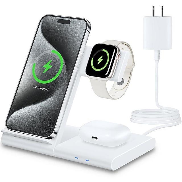 Charging Station for Apple Multiple Devices, Foldable 3 in 1 Wireless Charger for iPhone 16 15 14 13 Pro Max Plus &Apple Watch 10 9 Ultra 8 7 6 5 4 3 2 SE/AirPods Pro 4 3 2
