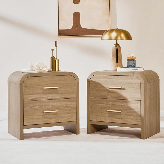 Night Stand Set of 2 [Unique Curved Design] [24" H 23.4" W ] [1.18" Thickened Board] 2-Drawer Metal Handle Modern Sturdy Nightstand Bedside Table Side Table End Table