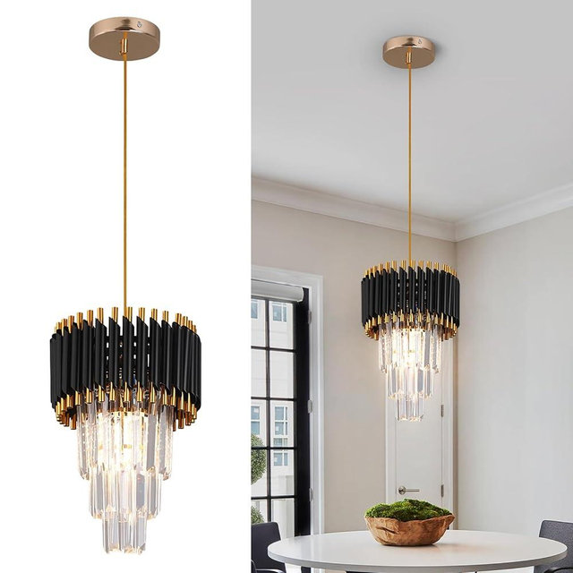 Kaniker Crystal Chandelier Gold Pendant Light Fixtures Modern Round Crystal Pendant Light for Kitchen Island D9'' Luxury Hanging Light for Dining Room LED Light with Bulb for Bedroom Living Room