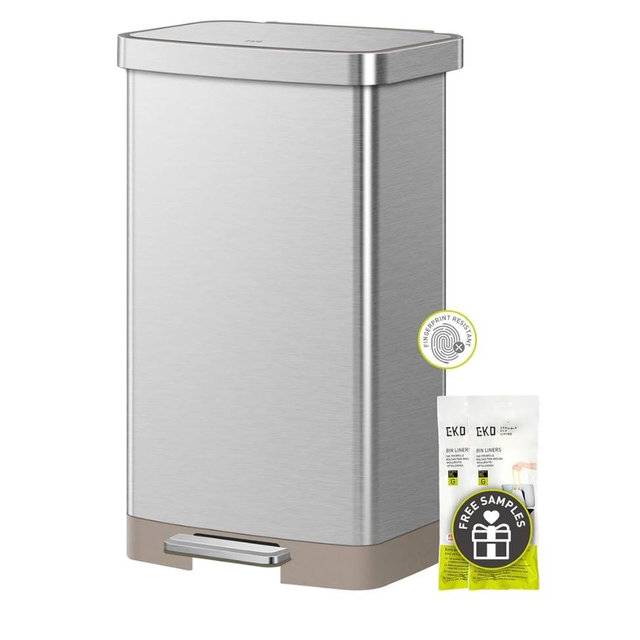 EKO Hudson Matte Stainless 75 Liter/20 Gallon Step Trash Can with Rear Trash Bag Storage Compartment