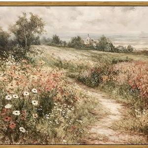 OIQArtOIQ Framed Canvas Wall Art,Vintage Decor,Landscape Nature Country Wildflower Paintings Farmhouse Pictures Modern Artwork Rustic Fall Flower Prints Cottagecore Office Living Room Bedroom Bathroom