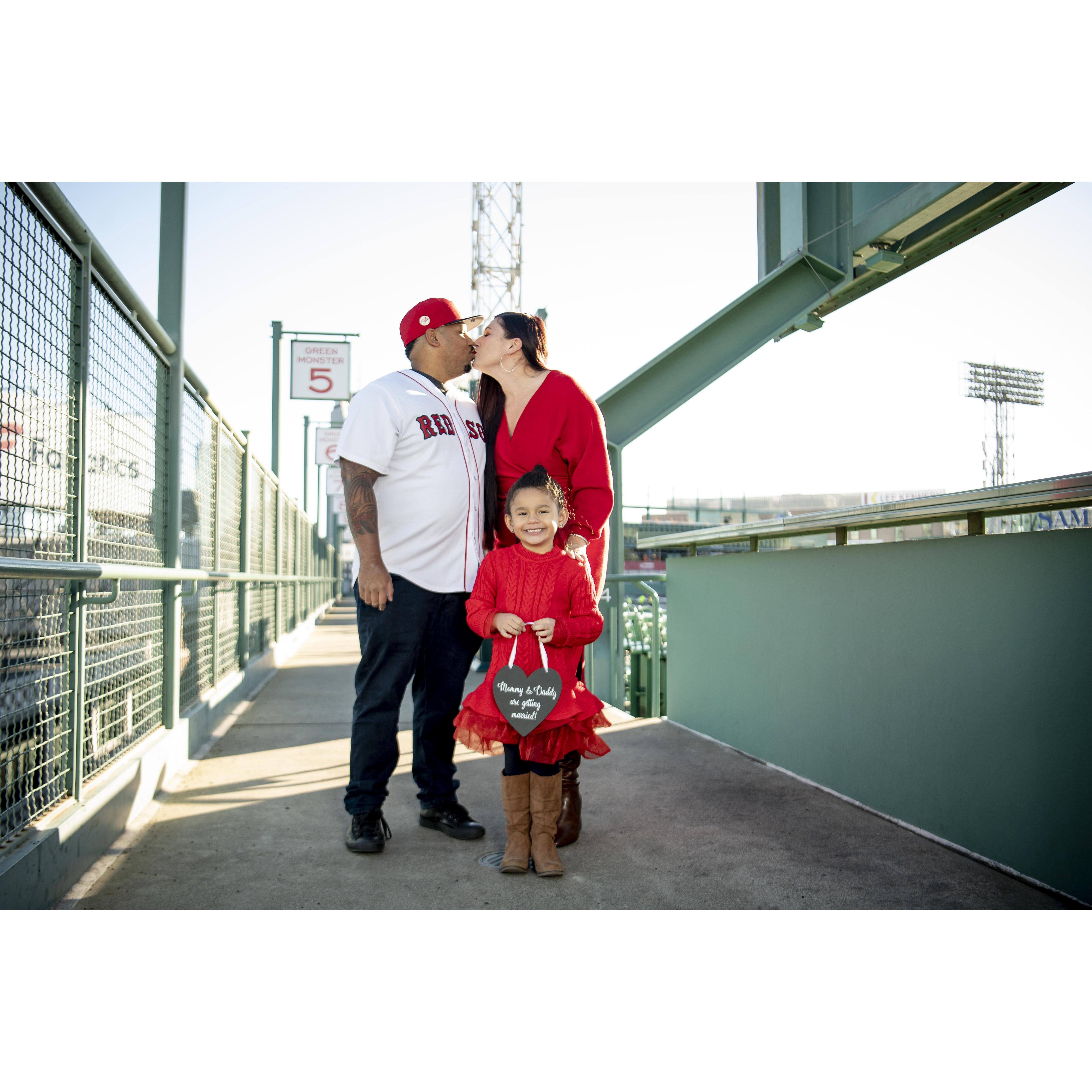 Our "Save the Date" photo shoot at Fenway Park, home of the Boston Red Sox.