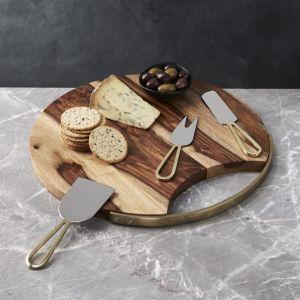 Beck Cheese Board and 3 Gold Cheese Knives Set