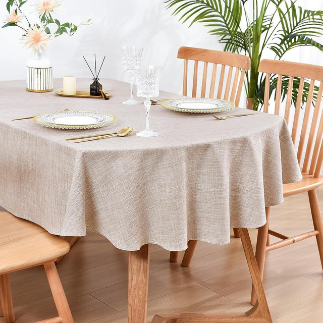 Wolkemer 60x84 Inch Oval Tablecloth Rustic Textured Polyester Table Cloth Washable Farmhouse Table Cover for Kitchen, Dining, Party (Brown)