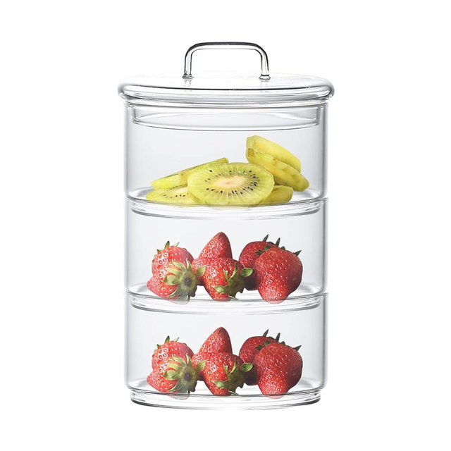 Cicano Glass Storage Jars with Lids,Multi-Tier Stackable Containers Kitchen Food Canisters Sweets Canning Glass Jar 3-Tier
