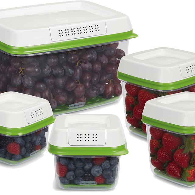 Rubbermaid FreshWorks Produce Saver Food Storage Container, Small/Medium/Large 5-Piece Set, Green