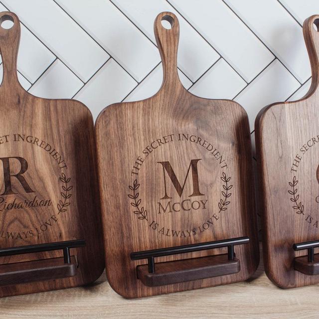 Personalized Cookbook Stand, Black Walnut Wood Cutting Board, Wedding Keepsake Gift, Unique Wedding Gift, Kitchen Counter Decor
