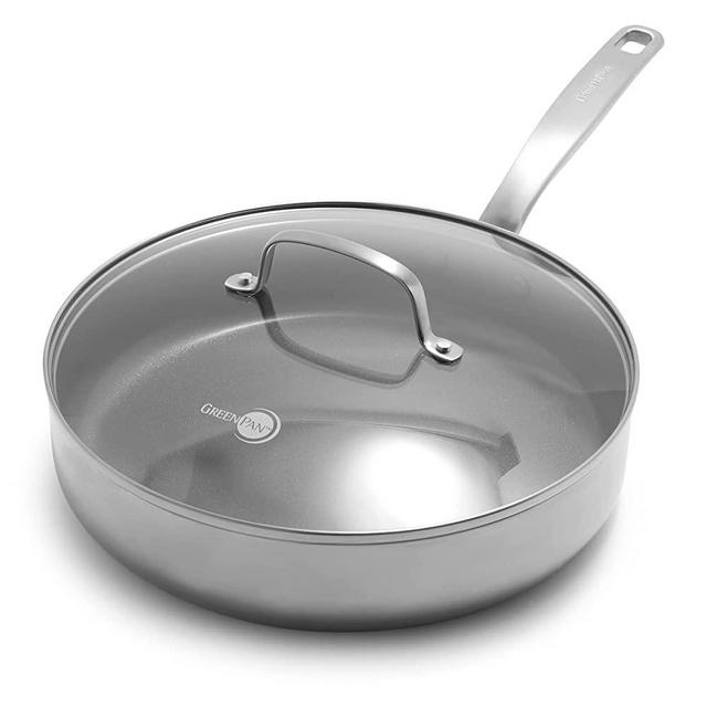 GreenPan Chatham Healthy Ceramic Nonstick Tri-Ply Stainless Steel Induction Suitable Sauté Pan with Lid, 3.75QT