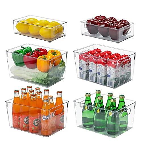 Refrigerator Pantry Organizers Bins - Set of 6 Refrigerator Clear Plastic Pantry Storage Bins with Handles, for Freezers/Kitchen Countertops/Cabinets(4 Large and 2 Medium) (6)