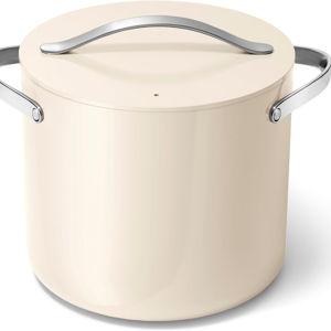 Caraway Stock Pot - 12 Qt Ceramic Coated With Lid - Free From Forever Chemicals - Large for Bigger Batches - Cream
