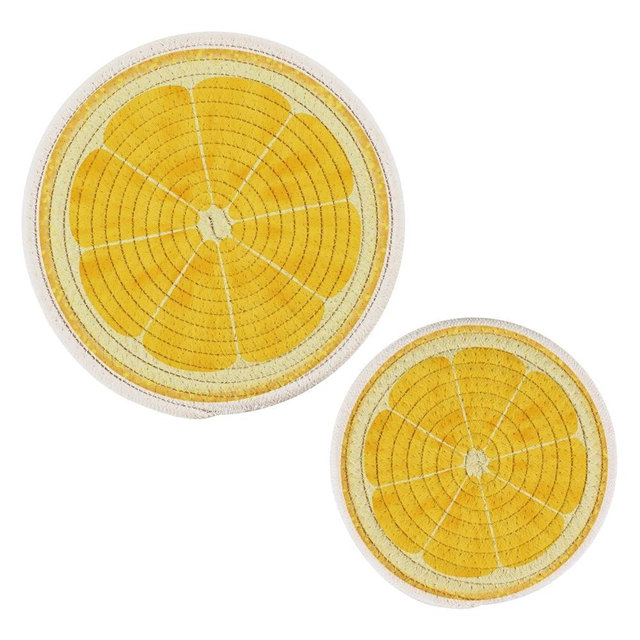 QwThum Trivets for Hot Dishes, Pots and Pans Potholders Woven Trivet Cotton Round Large Pot Holder Decor Heat Resistant Hot Pads Mat for Table Counter Cooking Potholder Set of 2 (7in + 9in) Lemon