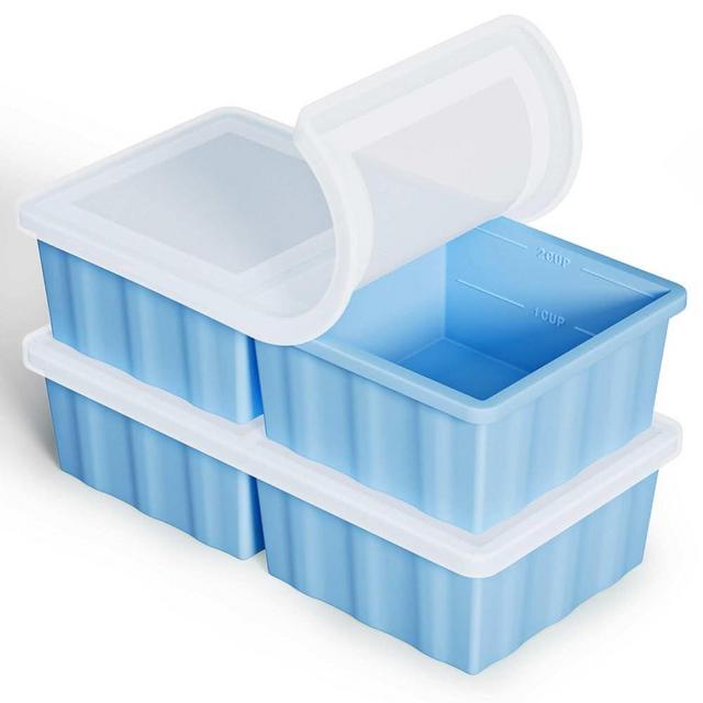 Silicone Freezer Tray for Soup Ice Cubes: 2-Cup Freezing Tray with Lid for Meal Prep - 2 Pack Silicon Soup Portion Freeze Tray Make Stock Souped Ice Cube