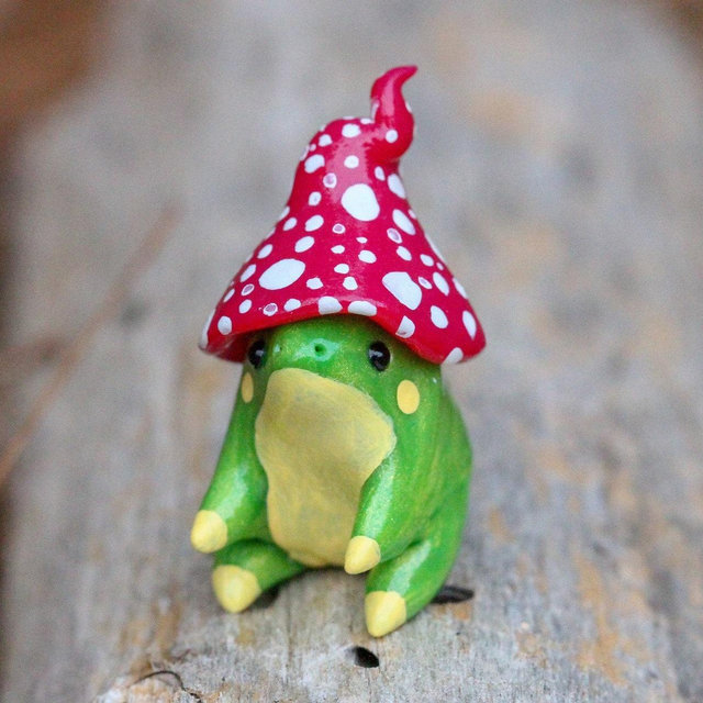 Made To Order Mushroom Frog Totem, Clay Frog Figure, Handmade Frog Figurine, Polymer Clay Frog, Frog Figure, Clay Animal Sculpture