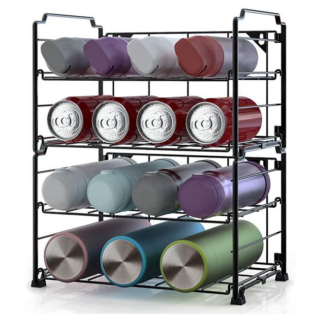 Auledio Adjustable Water Bottle Organizer Storage, 2-Tier Stackable Water Bottle Holder Rack, Black(2 Pack)