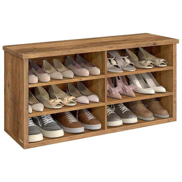 VASAGLE Shoe Bench, Storage Bench, 6 Compartments, Adjustable Shelves, for Living Room, Entryway, Dorm, 11.6 x 39.4 x 19.7 Inches, Honey Brown ULSB036K01