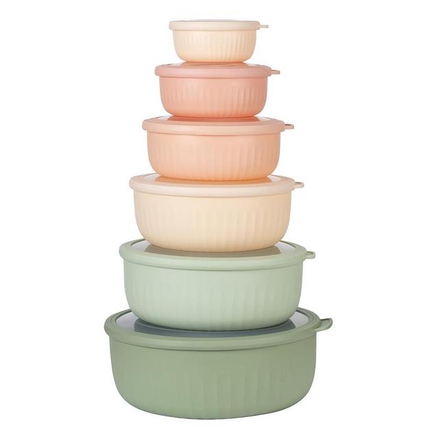COOK WITH COLOR Prep Bowls with Lids- Wide and Deep Nesting Plastic Small Mixing Bowl Set with Lids, 12 Piece Set - Wide Bowls, Mint/Pink