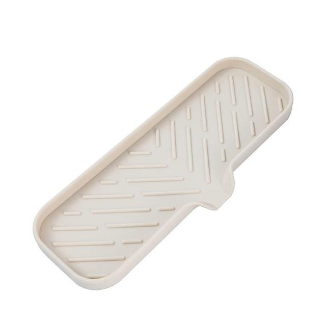 MicoYang Silicone Bathroom Soap Dishes with Drain Spout-Bathroom and Kitchen Sink Organizer,Sponge Holder,Dish Soap Tray,Perfect for Dispenser,Scrubber,Bottle,Cup on Sink or Counter-Tapioca 12"×4"