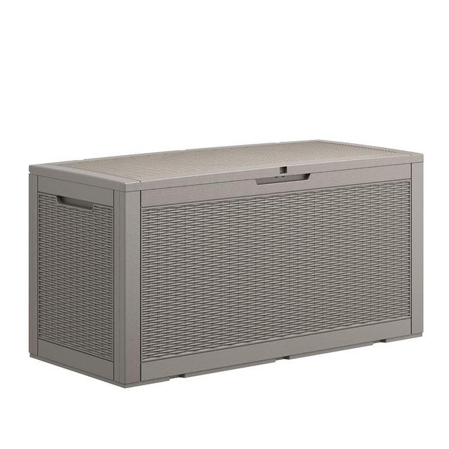 LHBGO 100 Gallon Deck Box Lockable Rattan Outdoor Storage Box waterproof Outdoor Container for Patio Furniture Cushions, Pillow
