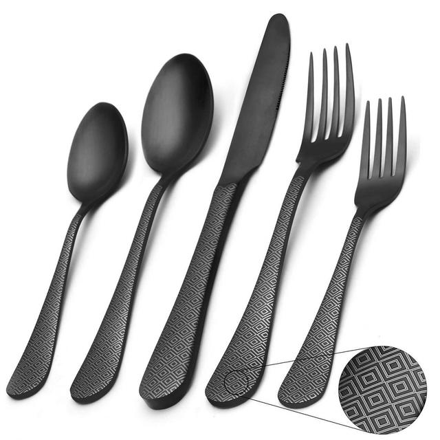 Matte Black Silverware Set,SHARECOOK Satin Finish 20-Piece Stainless Steel Flatware Set,Kitchen Utensil Set Service for 4,Tableware Cutlery Set for Home and Restaurant, Dishwasher Safe