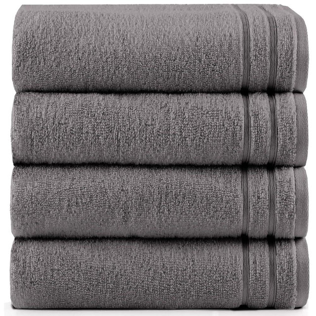 Comfort Spaces Extra Large Bath Towel Set of 4 Piece 30x60 Bath Sheet Set Shower Towel Beach Towel 100% Cotton Bathroom Towel Set Quick Dry Oversized Highly Absorbent Soft 400GSM Dark Grey Dual Layer