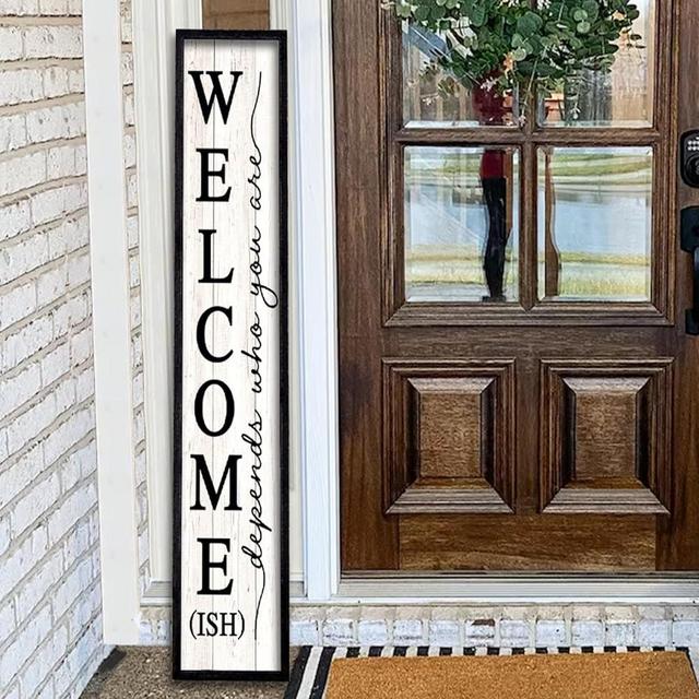 Welcome-ish Sign for Front porch Standing 45"X9" Wooden Frame Large Outdoor Welcome Tall Vertical Funny Signs Decor for Modern Rustic Farmhouse Home Outside Door Wall Decorations (Black)