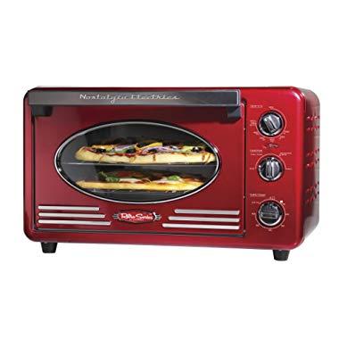 Nostalgia RTOV2RR Large-Capacity 0.7-Cu. Ft. Capacity Multi-Functioning Retro Convection Toaster Oven, Fits 12 Slices of Bread and Two 12-Inch Pizzas, Built In Timer, Includes Baking Pan