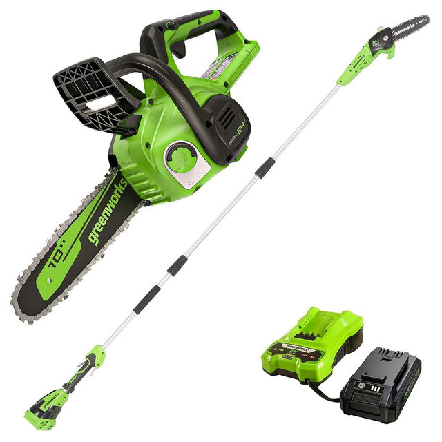 Greenworks 24V Chainsaw,24V Polesaw,Combo Kit(1)2AH Battery, (1) 2A Chargers