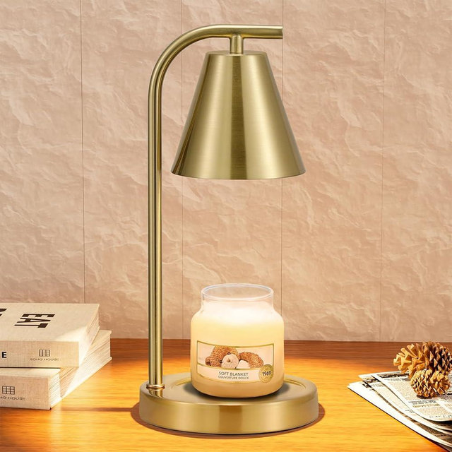 Gold Candle Warmer Lamp with Timer, Electric Candle Lamp for Scented Wax with 2 Bulbs, House Warming Gift for New Home & Gifts for Women