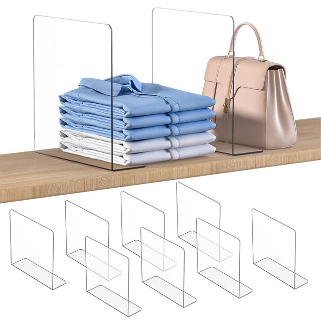 OKPOW Shelf Dividers Closet Organizer - 12" Tall X 11.8" Deep Acrylic Clear Sturdy Separate for Clothes Purse - Adjustable Space Saver Easy Install for Home Organization Enthusiasts 8 Pack