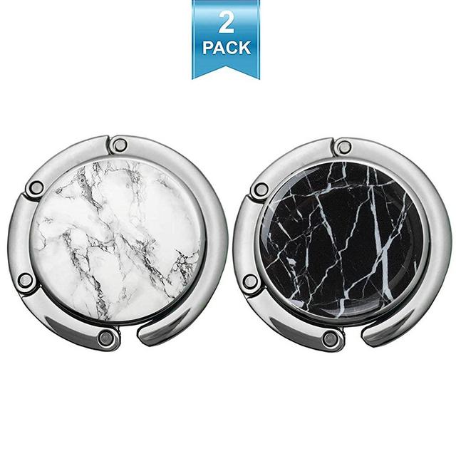 Foldable Purse Hook Womens Bag Table Hanger Collection Desk Hooks for Purse (White+Black Marble Hook)