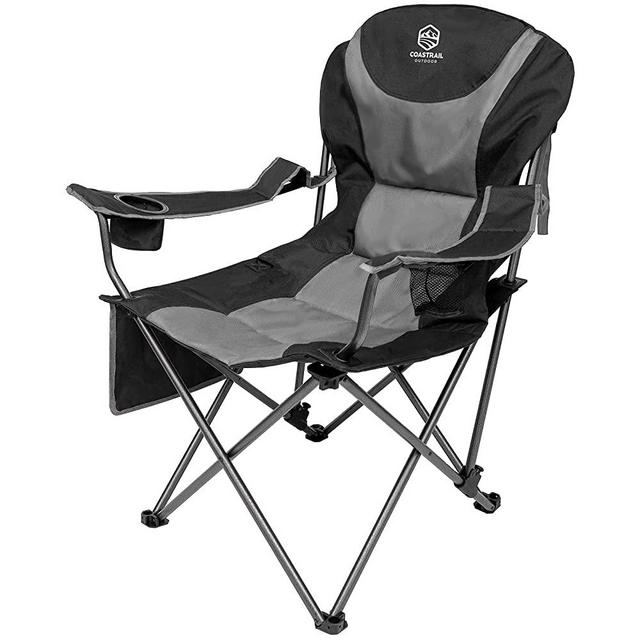 Coastrail Outdoor Camp Chair Reclining 3 Stage Recliner Camping Folding Lawn Chair Support 350 lbs Comforable Outdoor Chair for Adults, Black&Grey