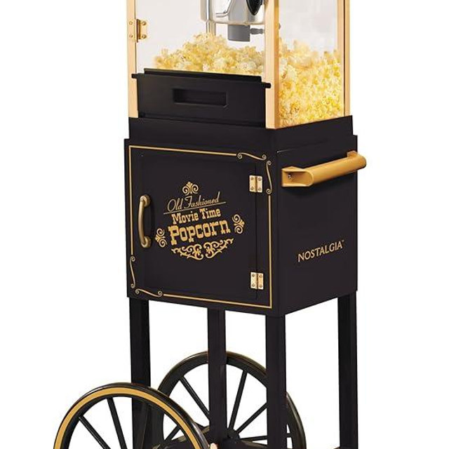 Nostalgia Popcorn Maker Machine - Professional Cart With 2.5 Oz Kettle Makes Up to 10 Cups - Vintage Popcorn Machine Movie Theater Style - Black