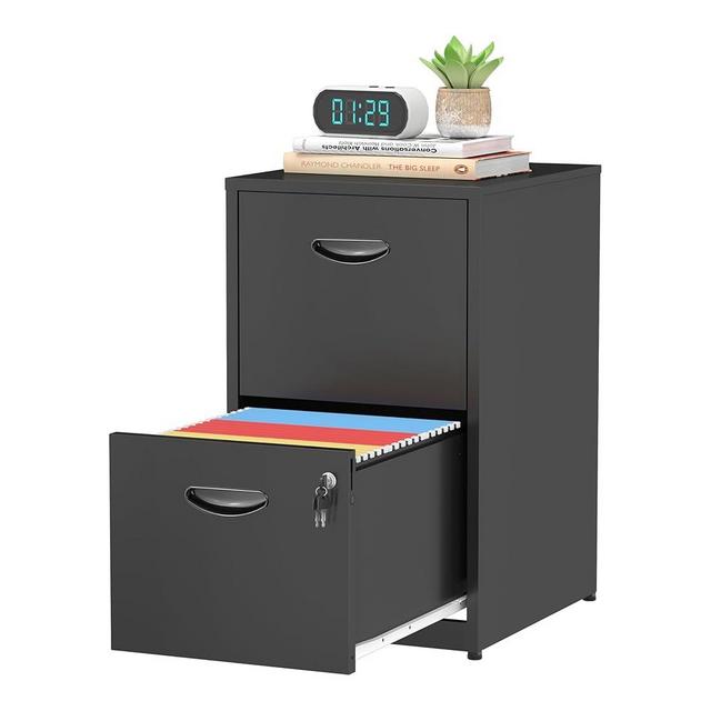 TIMELESS PIECES 2 Drawer File Cabinet with Lock,Black Small Filing Cabinet for Home Office, Metal Vertical File Under Desk Cabinets for A4/Letter,Assembly Required
