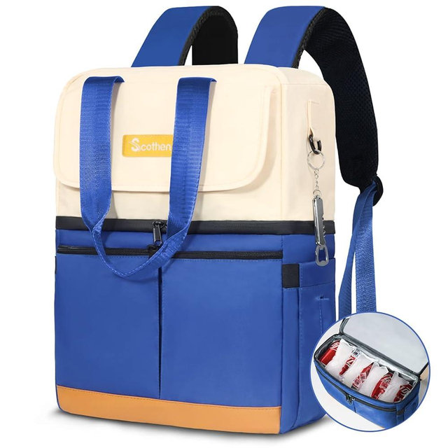 Scothen Backpack Cooler with Double Decker & 12 Ice Packs- Keeps 36 Cans Cold for Up to 24 Hours- Waterproof & Leak Proof Insulated Cooler Backpack- Stylish Cooler Bookbag for Women Travel Work Beach