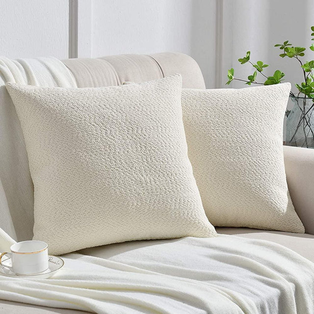 Rythome Set of 2 Cozy Fine Textured Throw Pillow Covers, Decorative Elegant Accent Pillow Cases for Couch Bed and Living Room - 18"x18", Ivory