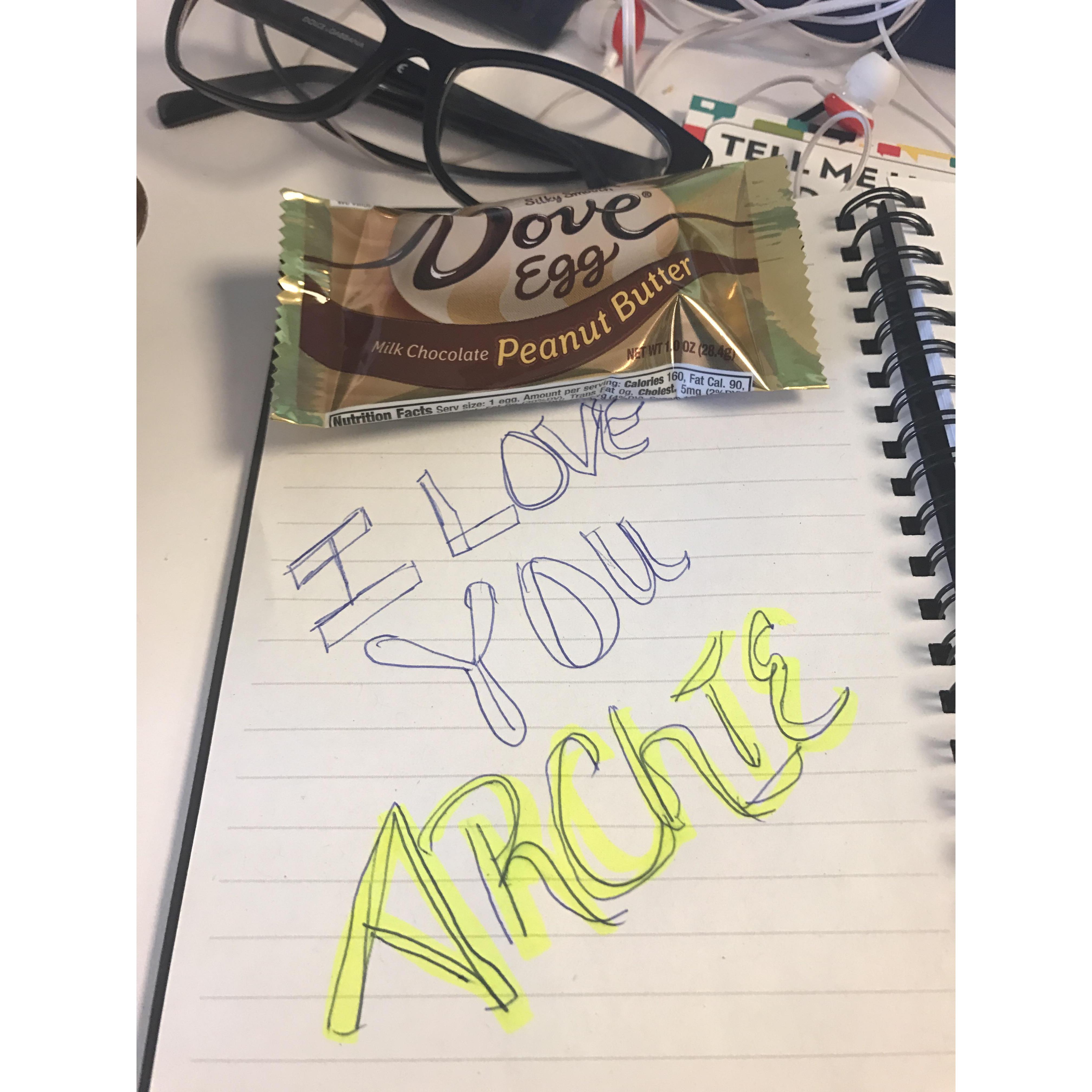 Patricia showing Archie some love while at work haha