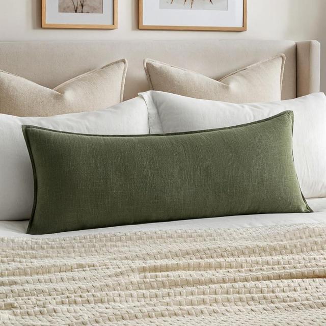 MIULEE Decorative Long Body Lumbar Throw Pillow Cover 14x36 Inch Dark Olive Green Boho Farmhouse Neutral Couch Throw Pillow for Bed Pack of 1 Outdoor Modern Sofa Cushion Livingroom Home Decor
