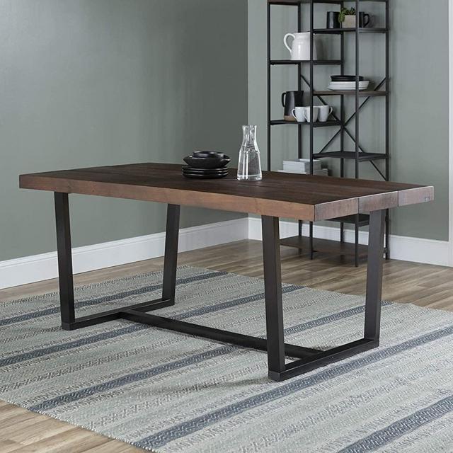Walker Edison 6 Person Rustic Farmhouse Wood and Metal Room Kitchen Table Set Dining Chairs, Mahogany