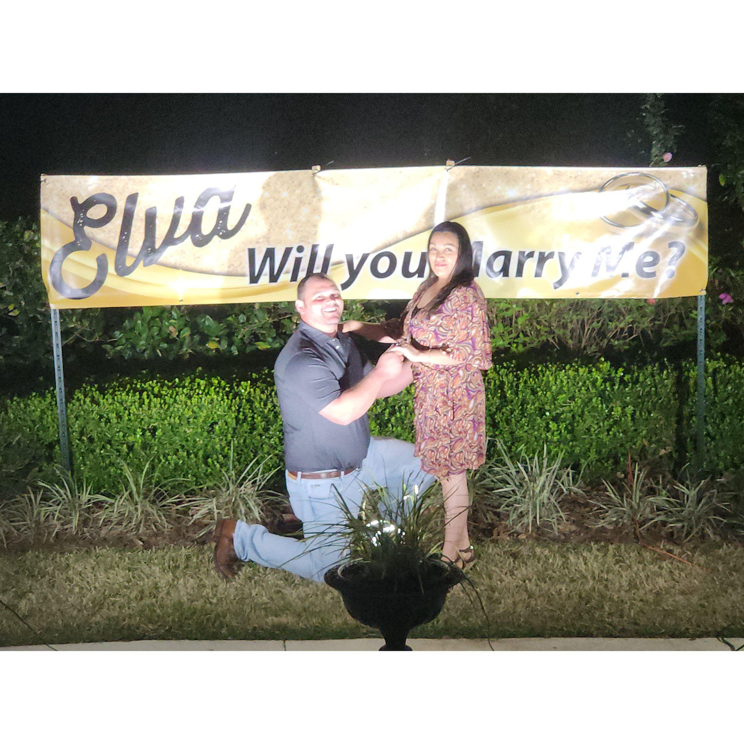 I tricked Elva into checking a water leak on our anniversary and She walked into this banner in the back yard!!