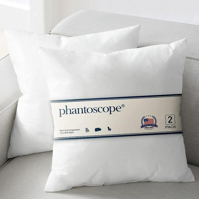 Phantoscope Pillow Inserts, Made in USA 100% Virgin Fiber Hypoallergenic Polyester Throw Pillow Inserts, Square Pillows for Couch, Sofa, Bed, 22x22 Inch (Pack of 2)