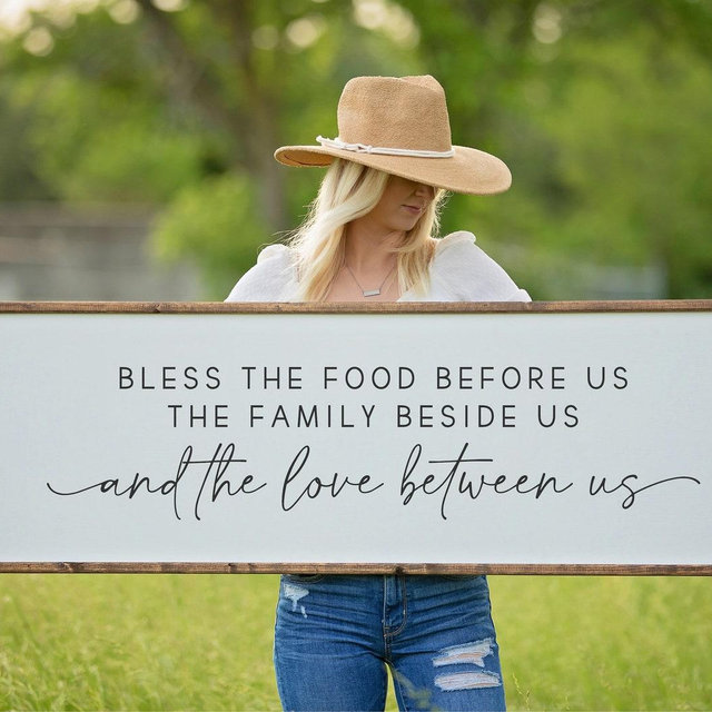 Bless The Food Before Us Sign, Dining Room Wood Sign, Kitchen Wall Decor, Wedding Gift, Framed Wooden Sign, Dining Room Wall Art,Family Sign