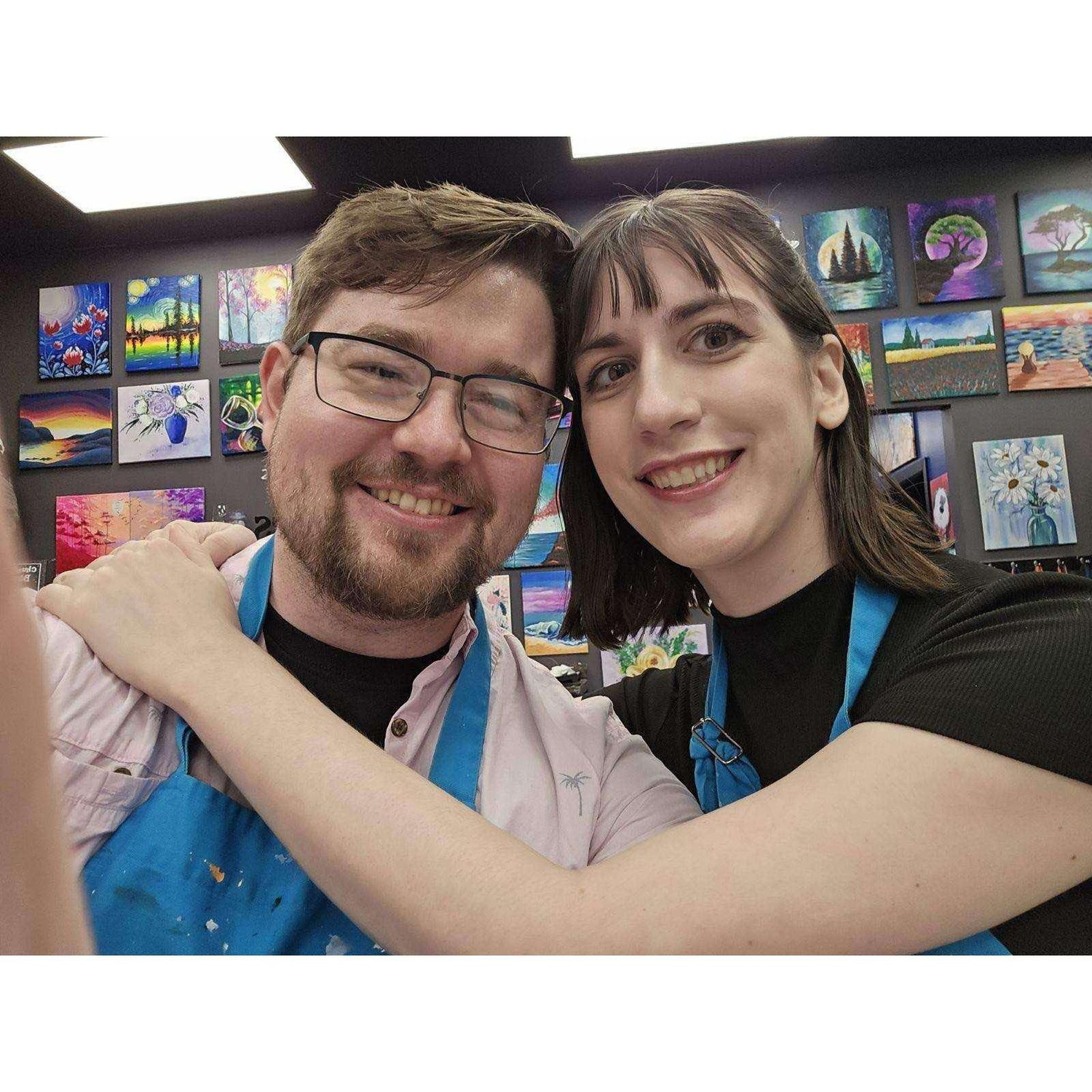 Our third date! We had to use Matt's key to poke a hole in the top of a soju bottle and then battled it out to see who was the best painter.
