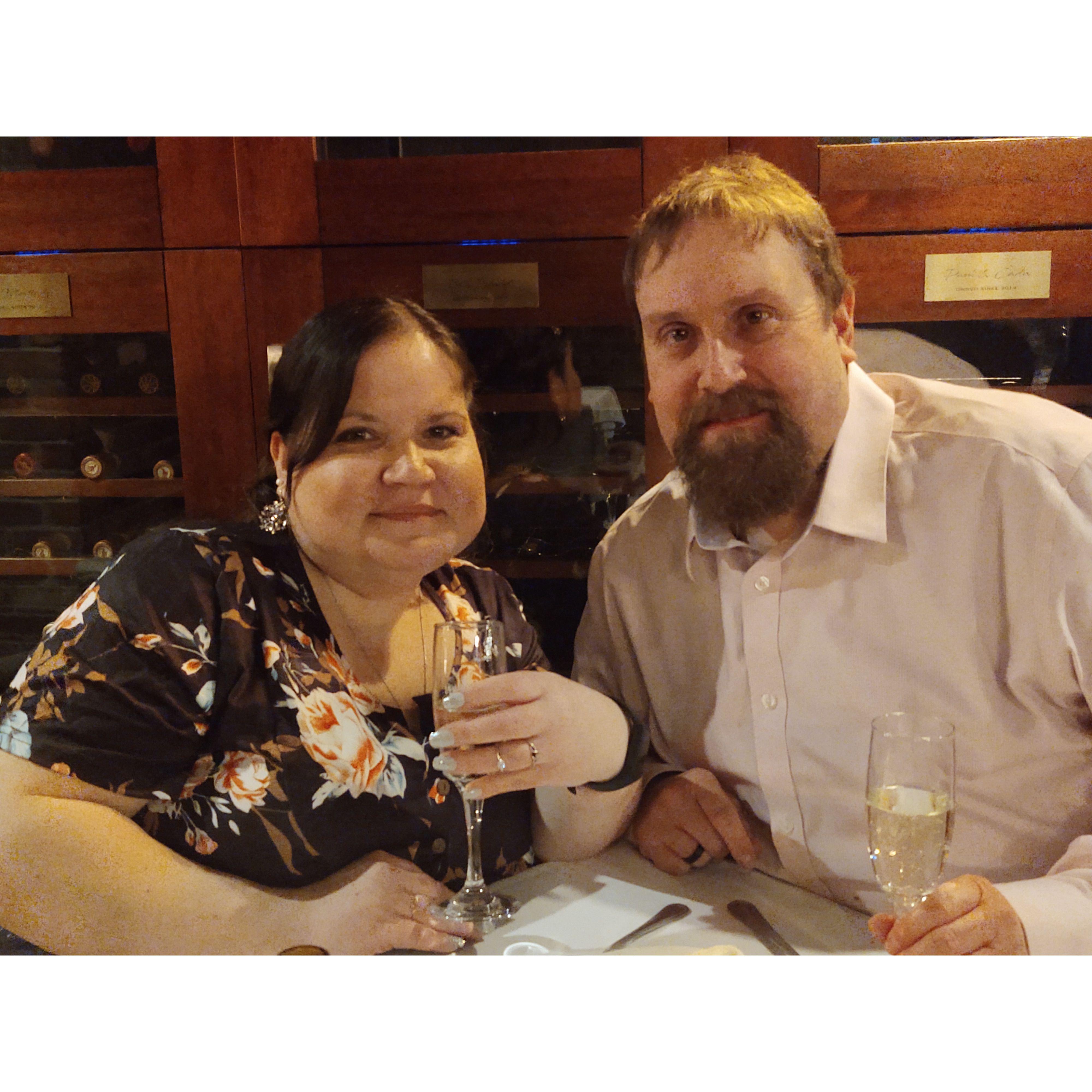 The night of the proposal, as we celebrated our 11 years together!