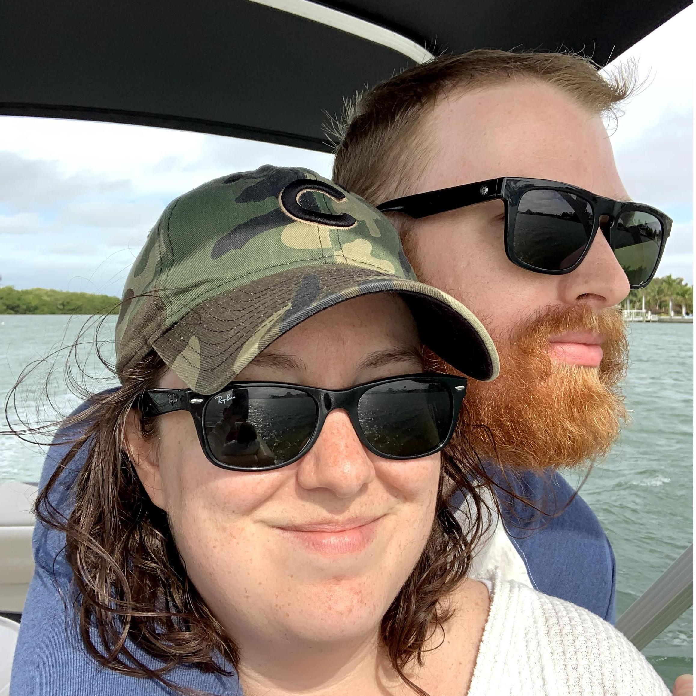 Boating on our first family vacation together (March 2020).