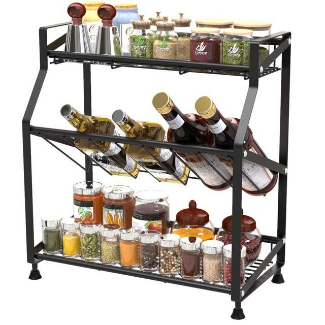 Spice Rack, Ace Teah 3 Tier Spice Rack Holder Kitchen Countertop Shelf Organizer, Black