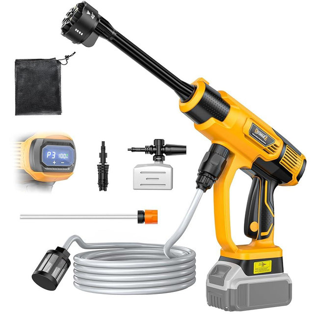DIYtoolifz Cordless Pressure Washer Compatible with DeWalt 20V Battery, 800PSI Ultra-Light 2.2LBS with Brushless Motor, 16.4ft Hose & 6-in-1 Nozzle + Foam Cannon for Car, Patio, Fence (Tool Only)