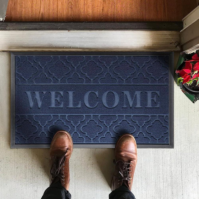 Yimobra Welcome Door Mat, Heavy Duty Durable Front Door Mat for Home Entrance, Garage and Garden Outside Entryway Floor Mat, Non Slip, Fade Resistant, Easy Clean, 29.5 x 17 Inch, Blue
