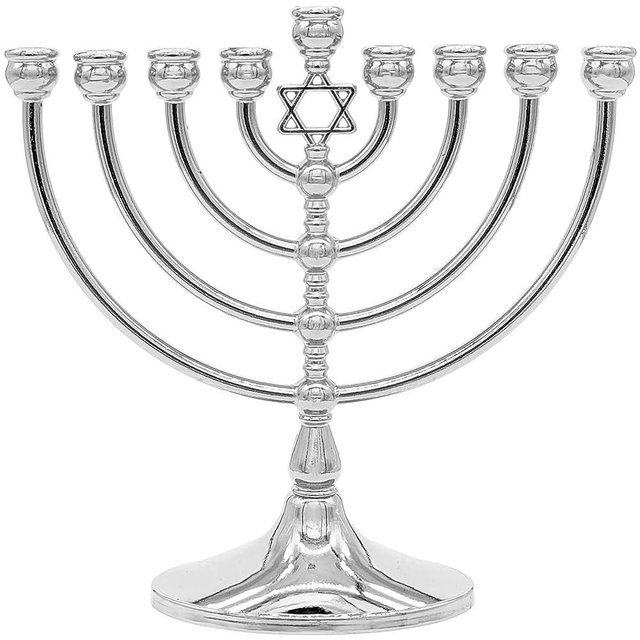 Hanukkah Menorah with Traditional Star Polished Aluminum Finish, Size 7" Tall
