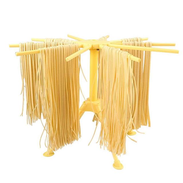 Ourokhome Foldable Pasta Drying Rack- Plastic Spaghetti Noodle Dryer with 10 Bar Handles (Yellow)